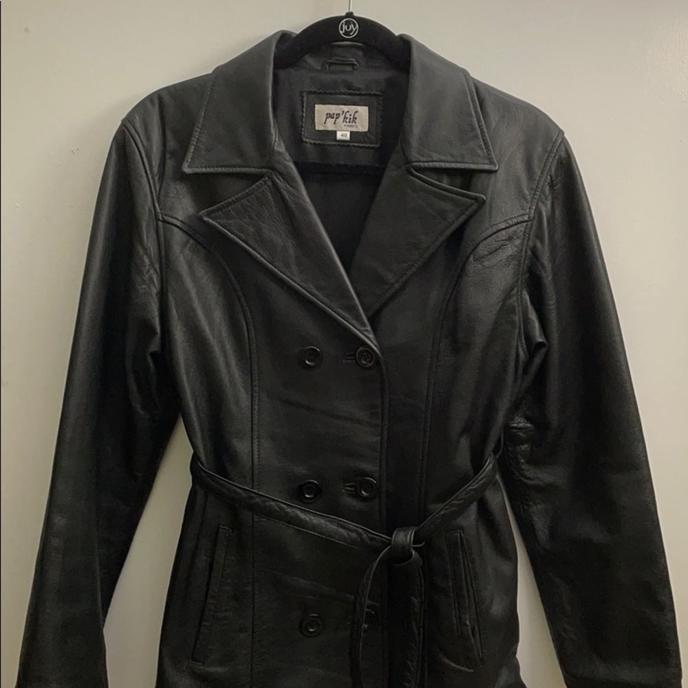Vintage Buttery Soft Leather Tie-front Trench Coat